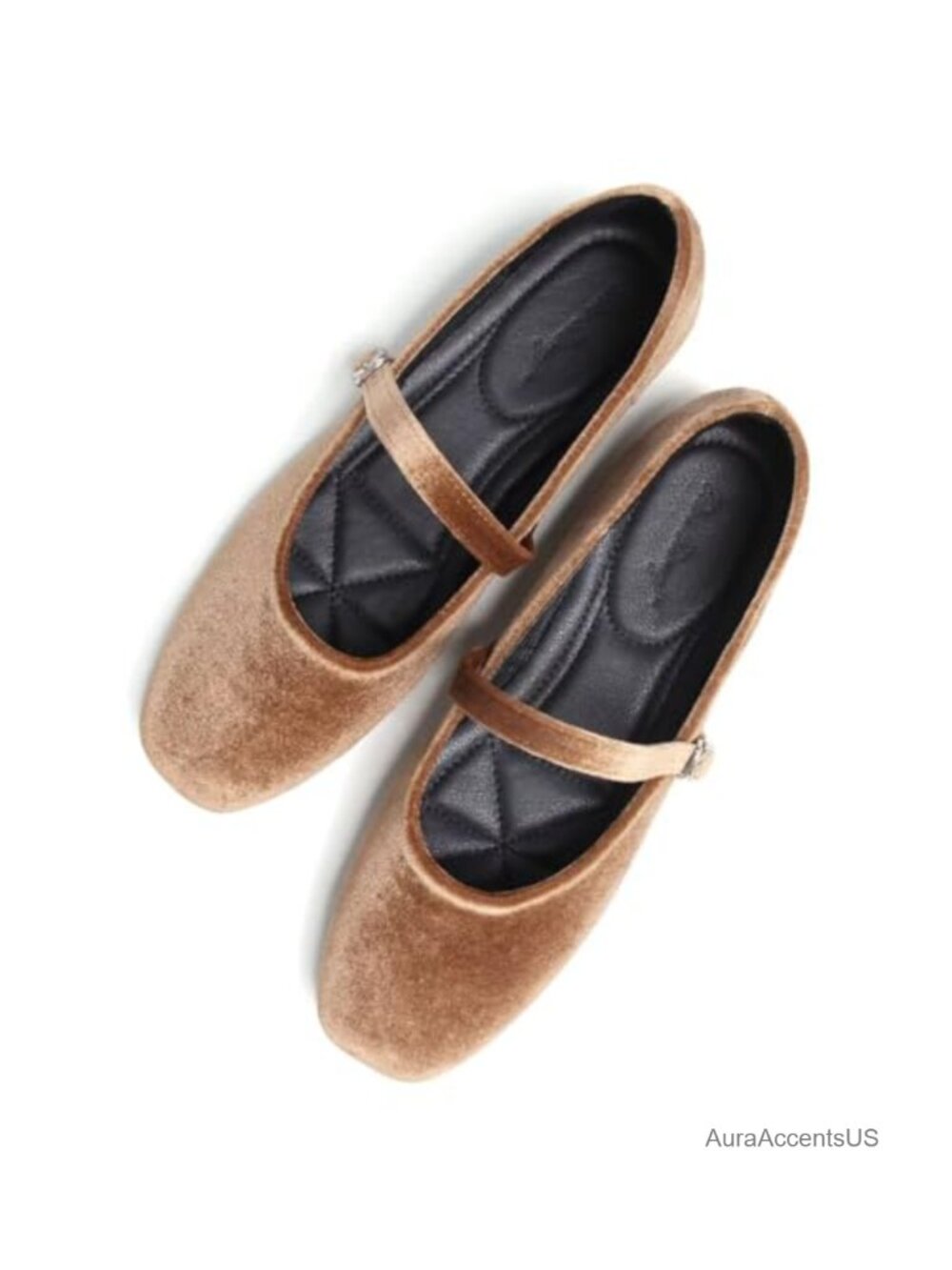 Women's Square Toe Ballet Flats with Ankle Strap Buckle